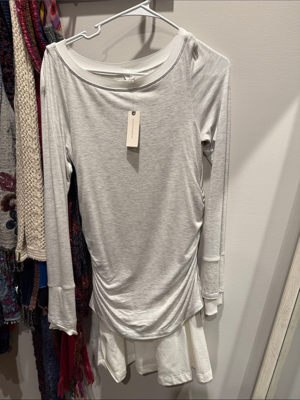 Light Gray Long Sleeve Boatneck Top - Womens